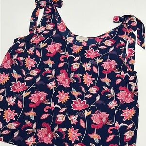 LOFT Women's Floral Navy and Pink Top